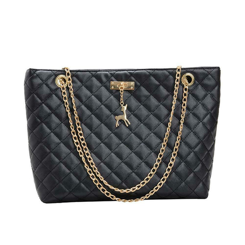 Fashion Leather Handbag Women Large Top-handle Bags Shopping Tote (Black) A