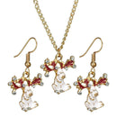 3pcs Christmas Elk Drop Earrings Crystal Pendant Necklace Women Jewelry Set A