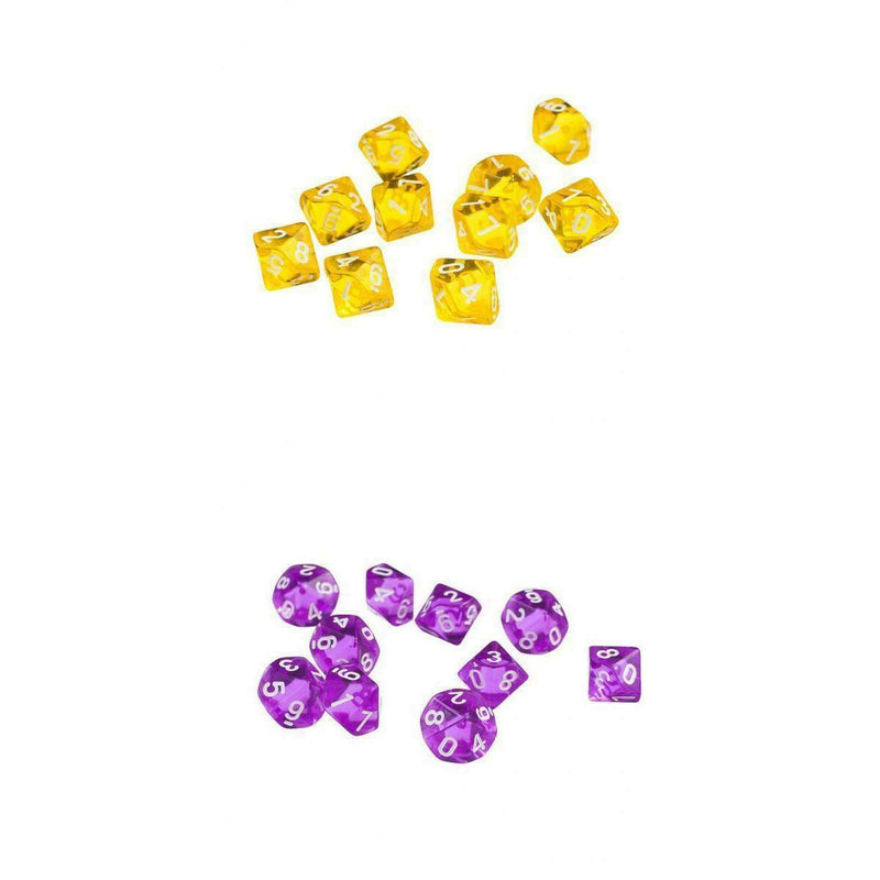 20 Pieces Clear D10 Dice 10 Sided Dice for D&D RPG MTG Accessories Purple&Yellow