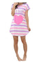Cartoon Women's Sleepwear Pajamas Short Sleeve Sleep shirt Striped Heart V4N2