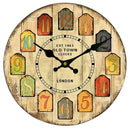 Home Decor Wall Clock Retro Style Round Wooden Shabby Chic Art Works Old Town