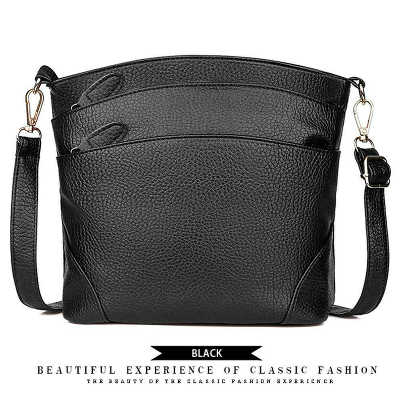 Solid Color Shoulder Messenger Handbags Women Leather Crossbody Bag (Black)