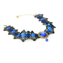90's Punk Goth Choker Necklace Harajuku Blue Gem Black Velvet Chain Neck