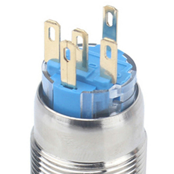 12V Stainless Steel Resetable Push Button Switch Blue Ring LED Light