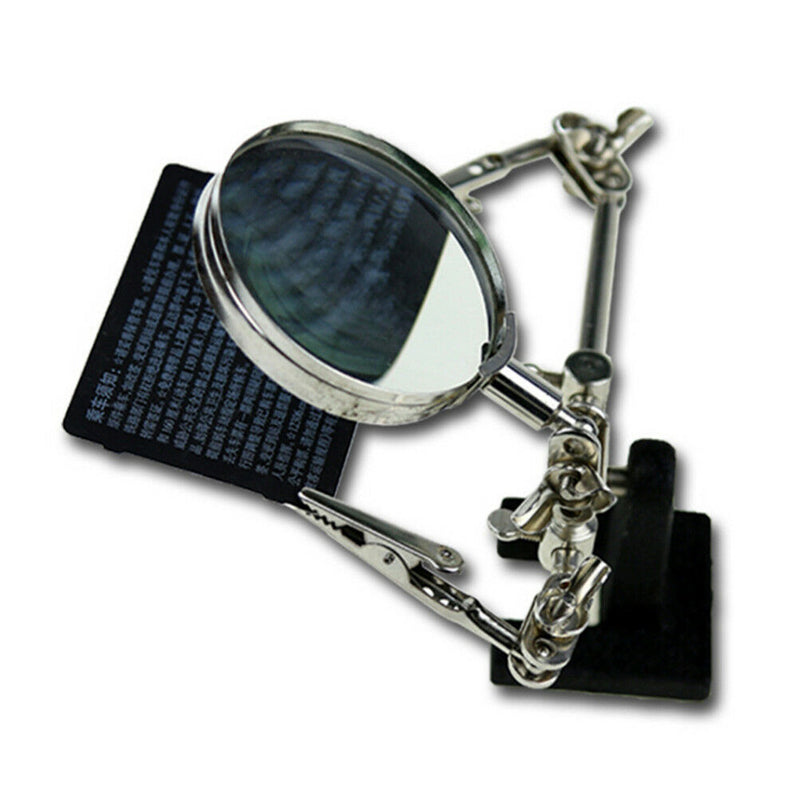 1X Third Hand Soldering Iron Stand Helping Clamp Vise Clip Magnify Glass Tool ME