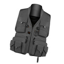 Multi Pocket Photography Hunting Fishing Vest Jacket Waistcoat Gray L Fabric
