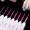 8Pcs Plastic Handle Floral Aluminium Crochet Hooks Knitting Needle Set Weav