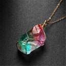 Rock Chakra Jewelry Natural Crystal Necklace Irregular Rainbow Stone Pendant_AU