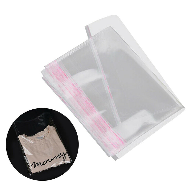 100Pcs 11x8in Clear Self Seal Adhesive Cello Cellophane Resealable Plastic Bags
