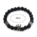 Men Black Stone Crown Beaded Cuff Charm Wristband Bangle Bracelet Jewelry JR