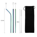 5pcs Reusable Stainless Steel Drinking Straws with Cleaning Brush (Colorful A