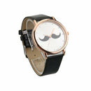 Women Black PU Leather Moustache Dial Quartz Wrist Watch Fashion B6R6