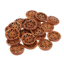 20pcs Brown Carved Flower Wooden Buttons 2 Holes Craft Sewing Cards DIY 23mm