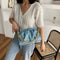 Women Pleated Shoulder Bag Chain Totes PU Cloud Messenger Handbag (Blue)