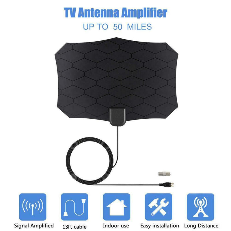 50 Miles Indoor Digital HDTV Antenna Signal Amplifier Booster TV Aerial