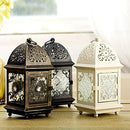 Rustic Lamp House Wrought Iron Lantern Ornament Tea Light Candle Holder Blue