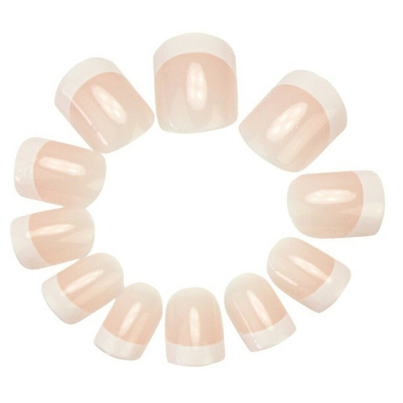 2Women French Short Full Cover False Nails Art Tips Manicure Glue