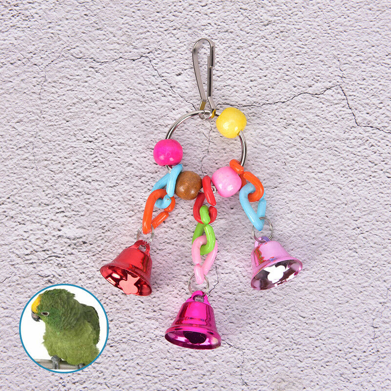 Pet parrot bird climb chew toys bell swing cage hanging cockatiel parakeet FTE