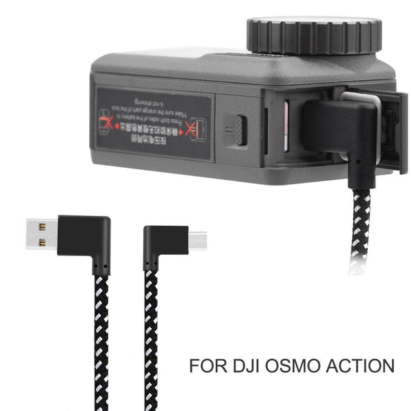 Nylon USB Type-C Charging Cable Line Black For DJI OSMO ACTION Sports Camera