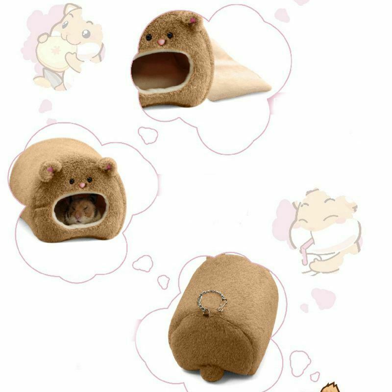 Rats Hamster Winter Warm Hanging Cage Hammock Cute Bear House with Bed Mat  S2F5