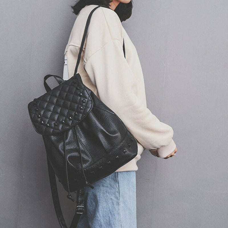 Korean Style Women PU Leather Casual Backpack Rivet Travel Bag School Bag