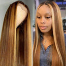 Women Fashion Brown Highlight Ombre Human Hair Wigs Long Brazilian Hair Wigs US