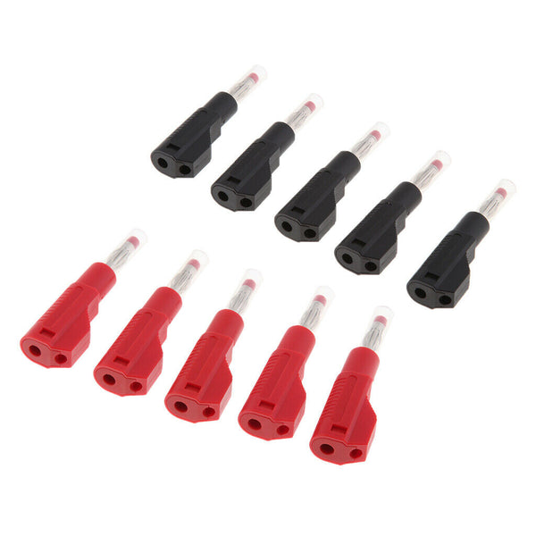 10 Pcs Black & Red 4mm Banana Plug Connectors Retractable Sheath Stackable Wire