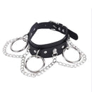 Black Leather Choker Metal Ring Chain Necklace Collar Handmade Goth Punk-Jewelry