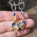 Spiral Leaf Enamel Cloisonne Flower Long Earrings Elegant