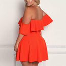 Plus Size Off Shoulder Boat Neck Women Dress Frill Pure Color Dresses (XL) A
