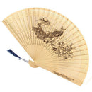 Lady Wintersweet Peacock Print Scented Wooden Folding Hand Fan Beige