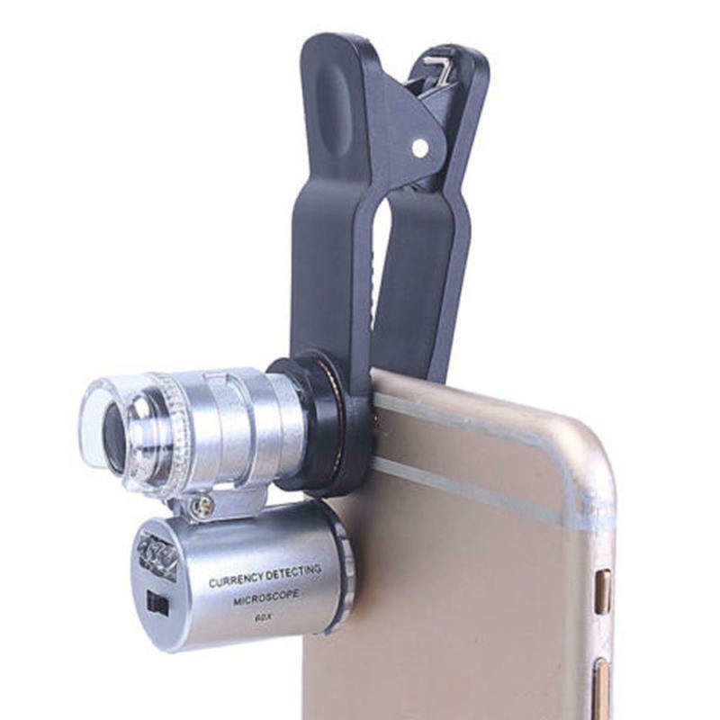 1* New 60X Mini Clip LED Microscope Magnifier Loupe UV Currency Detector jkl