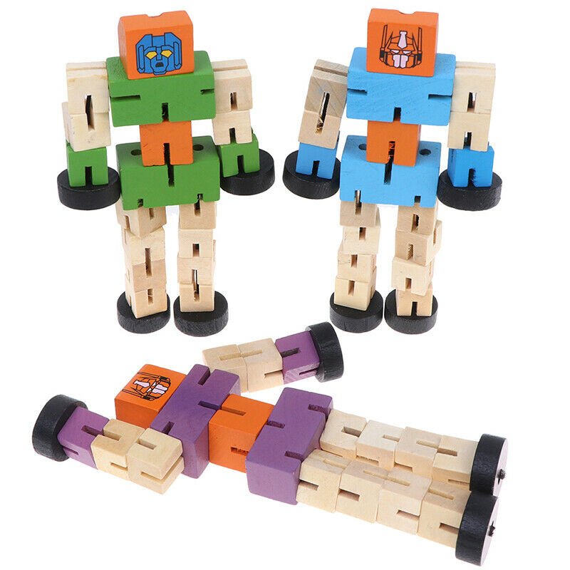 Wooden Transformation Robot Kids Educational Learning Intelligence  JR FT