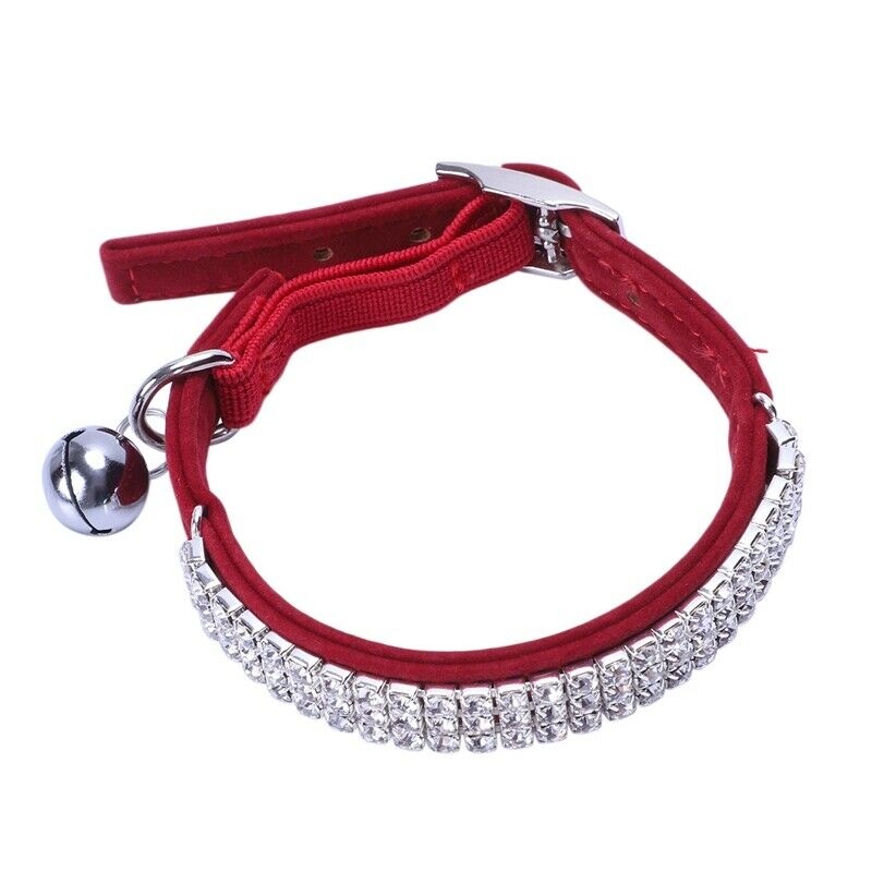 Collar Cat Baby Puppies Dog Safety Elastic Adjustable with Diamond Rhinesto