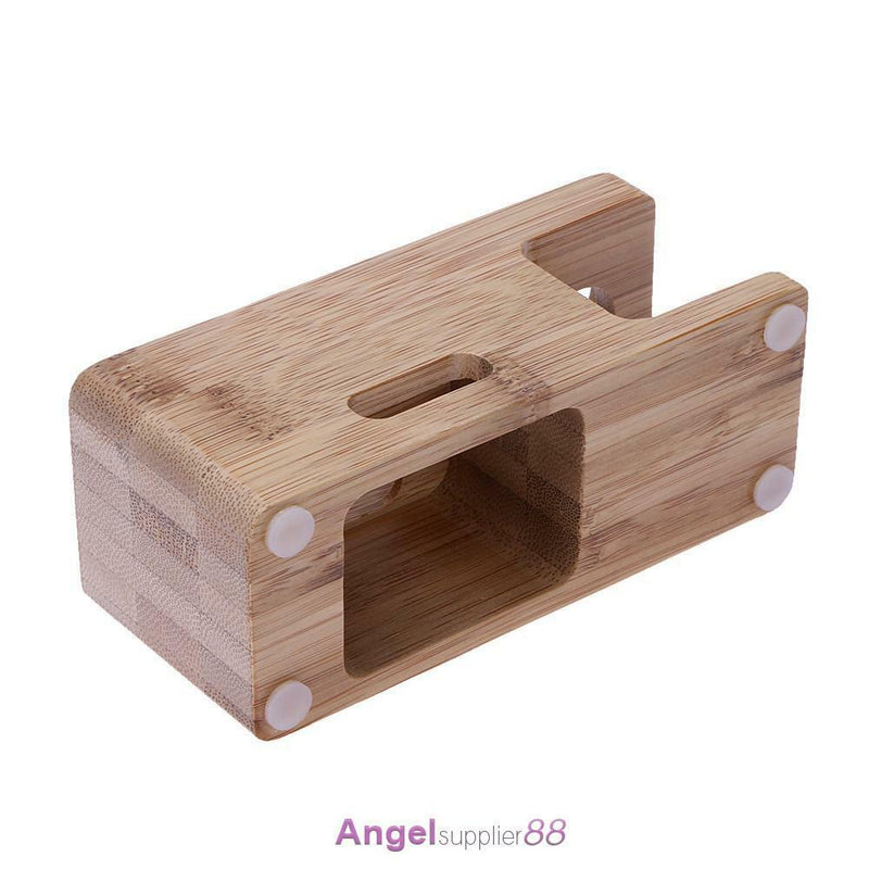 Bamboo Smart Watch Charger Holder Cellphone Charging Dock Wooden Stand Station