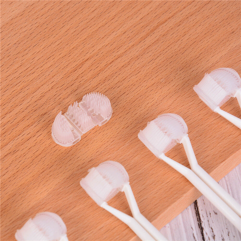 Child Health Blue color Three Head 3 Sided Toothbrush Ultrafine Soft Bristle Gw