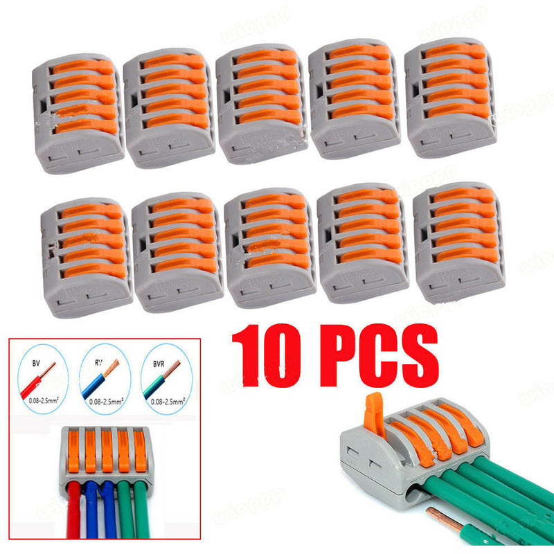 10x SPRING LEVER TERMINAL BLOCK ELECTRIC CABLE WIRE CONNECTOR 5 WAY Gw