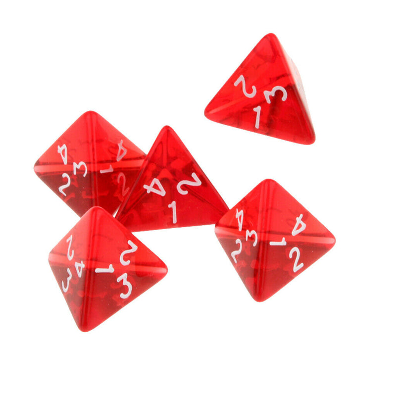 Pack of 5 Dice Set D4 Polyhedral Acrylic Red for DND Role Playing Game Supplies