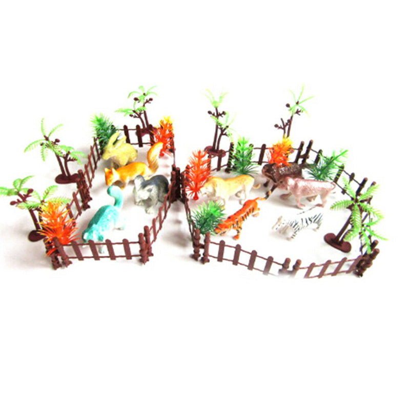 32pcs Plastic Animals Simulation Zoo Containing Various Kinds Fence Kids Toys  Z