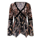 Sexy V-Neck Leopard Print Long Sleeve Women Daily Tops Blouse (Black M) A