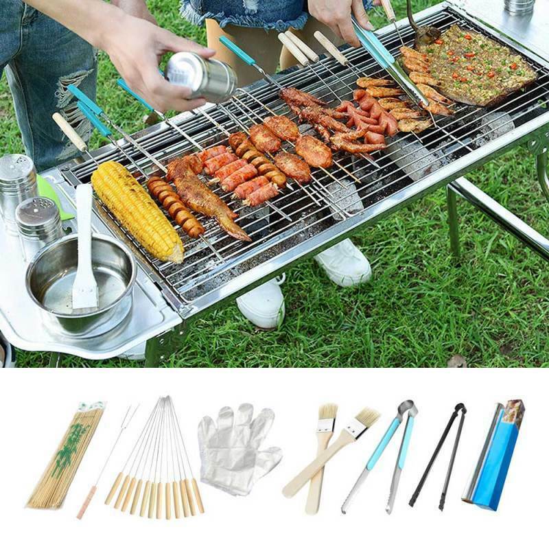 8Pcs Set Long Skewers Kitchen Outdoor BBQ Tools BBQ Grill Accessories