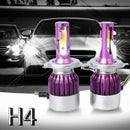 2pcs C6 LED Car Headlight Kit COB H4 36W 7600LM White Light Bulbs purple W4V2