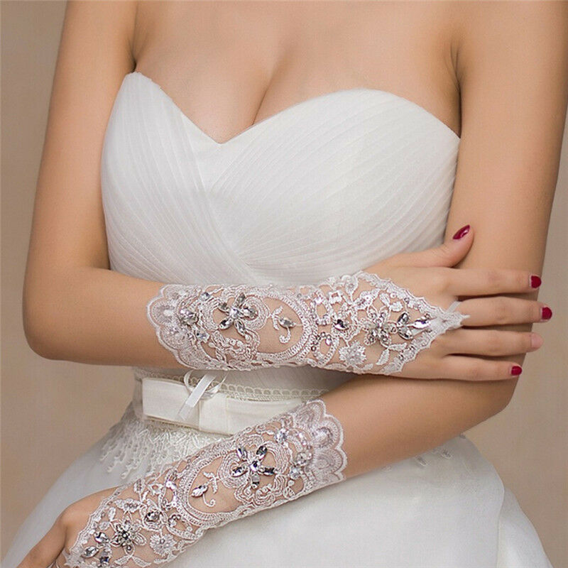 Bride White Gloves Beads Embroidery Beaded Short Wedding Dress Bridal Gloves Gw