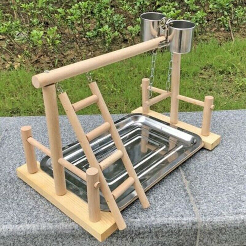 Parrot Wood Stand Activity Center Ladder Swing Tray Cup Perch Bird Play Rac