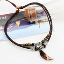 Men Bohemia Wolf Tooth Pendant Leather Beaded Weaved Favor Necklace Jewelry S8H7