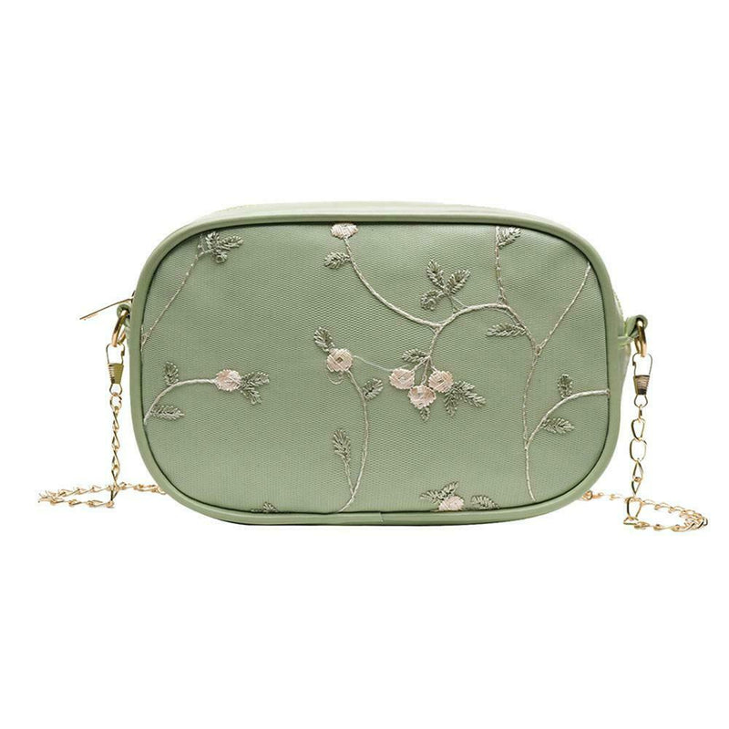 Lace Flower Shoulder Handbags Women Chain PU Leather Crossbody Bags (Green)
