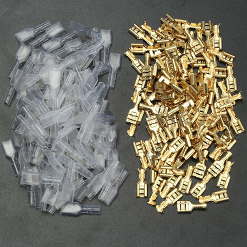 100PaiHC 6.3mm brass crimp terminal female spade connectoHC insulate sleeve  Kw