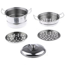 Kids Kitchen Cookware Set - Stainless Steel 3 Tier Steamer Pot for Role Play