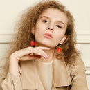 Korean Cherry Fruit Long Drop Earrings Women Sweet Ear Clip Pendant Jewelry