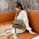 Women Big Capacity Tote Retro Plush Shoulder Messenger Bag (Brown Leopard) A